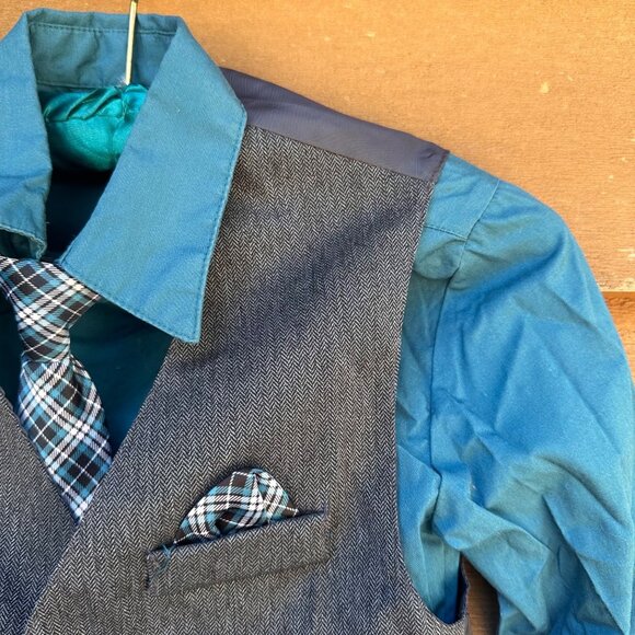 Dockers Boys Blue Shirt Gray Vest & Plaid Clip-On Tie Size 7 - Picture 7 of 11